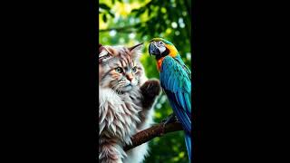 시베리안 고양이와 청금강앵무 - Puppy & Cat 채널 #shorts