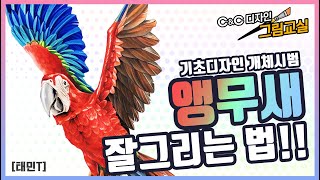 [미술교실] 앵무새 잘그리는법!!(기초디자인 개체시범) - 태민T